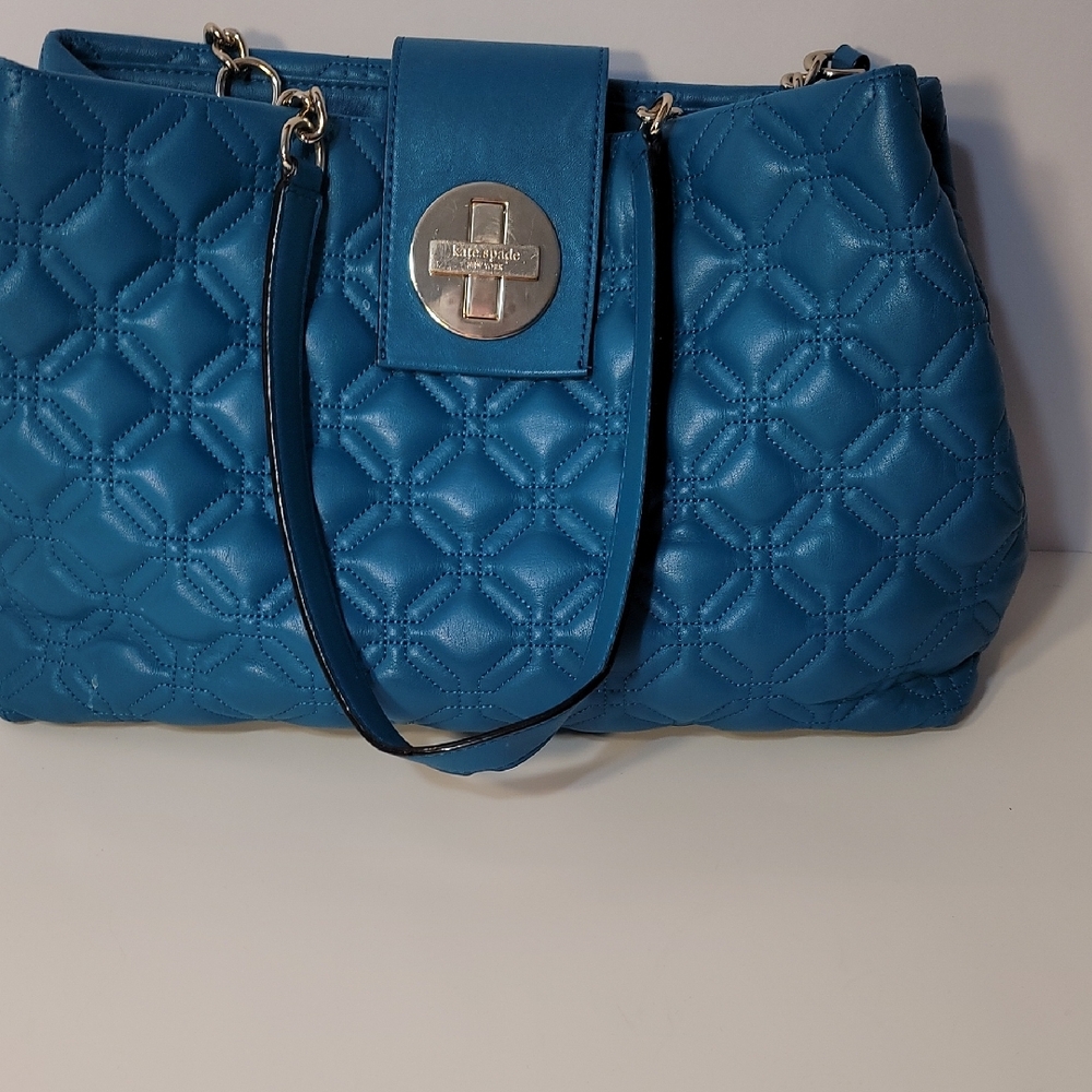 Kate Spade Blue and Silver Quilted Shoulder Bag